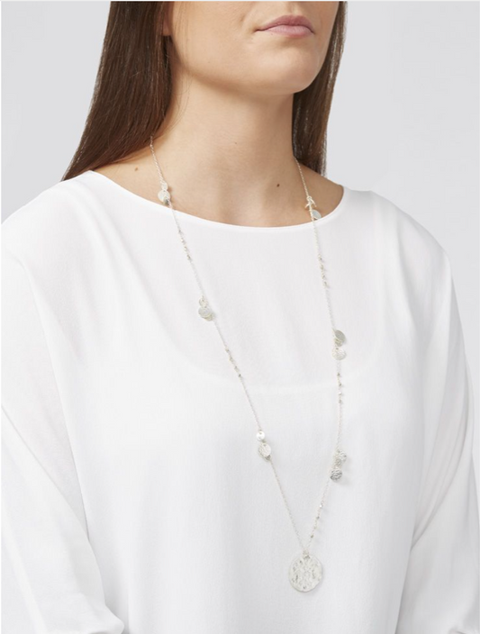 Collier long avec pendentif en forme de pièce de monnaie - Argent