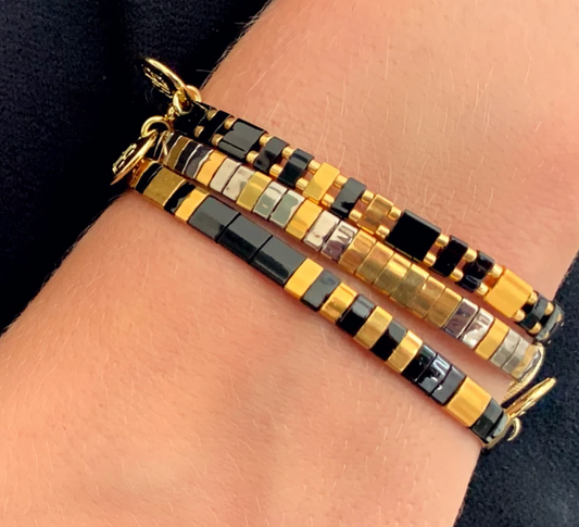Glass Tile Bracelet. - Black