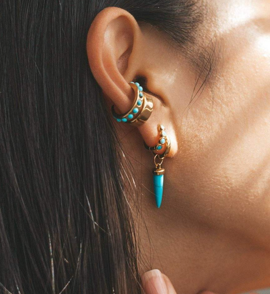 Turquoise spike huggie (single earring)