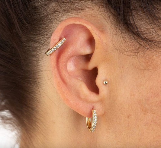 Large Huggie Hoops - Gold with Clear stones