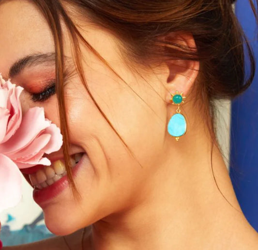 Boucles d'oreilles pendantes turquoise et vertes
