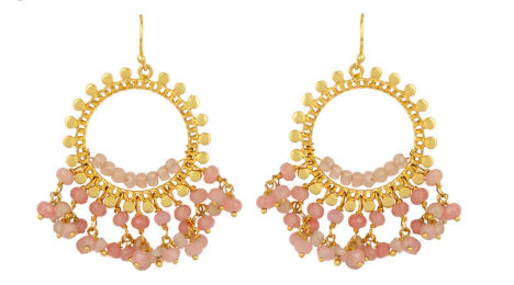 Pink stone Boho hoops