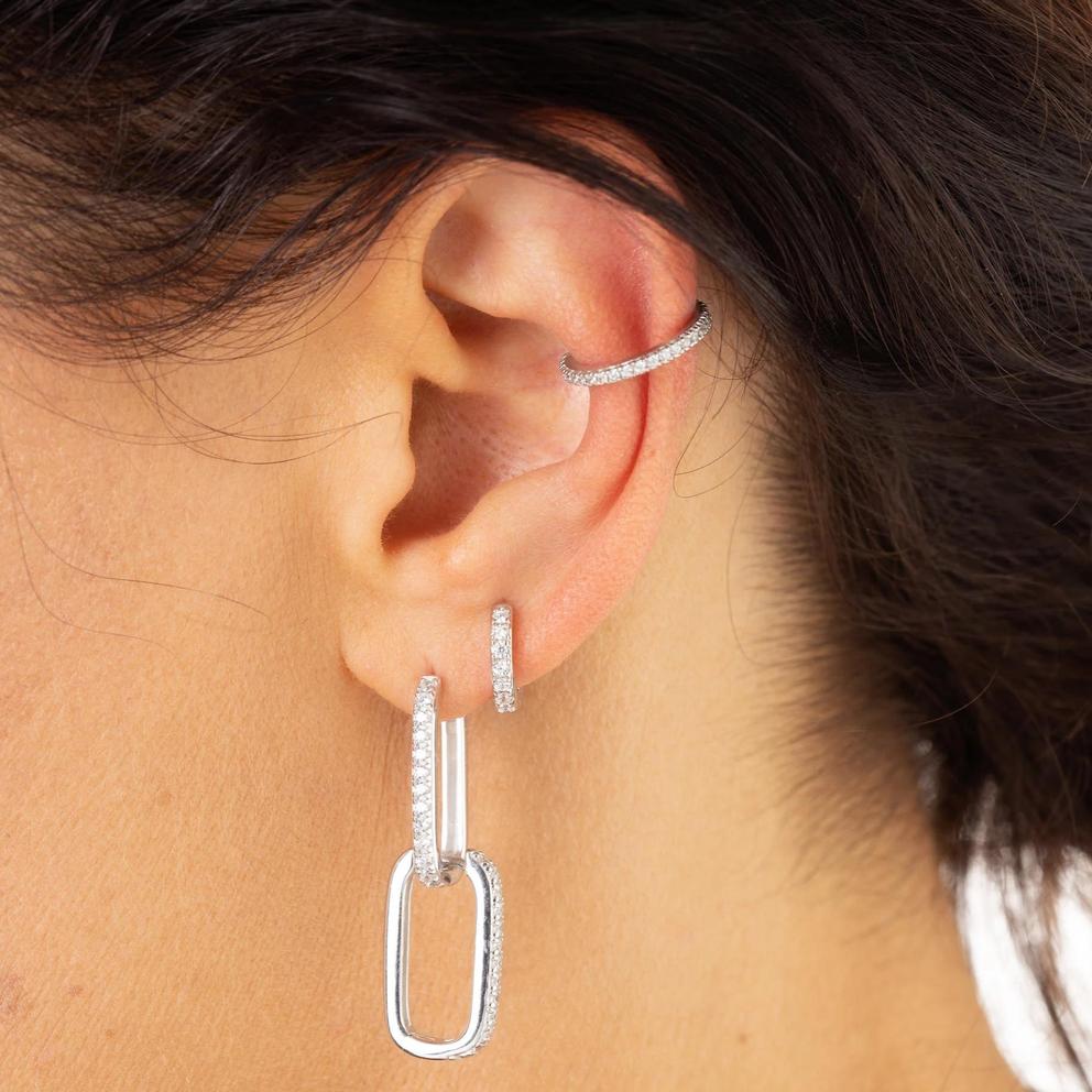 SIlver Slim Sparkle Ear Cuff - Single