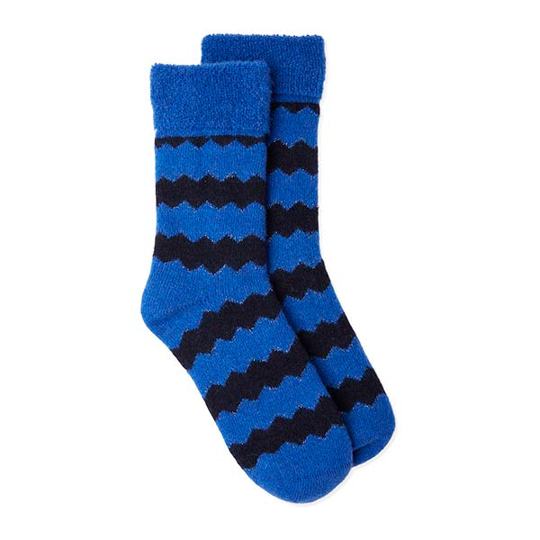 Chaussons-chaussettes - Rayures pailletées en zigzag bleu