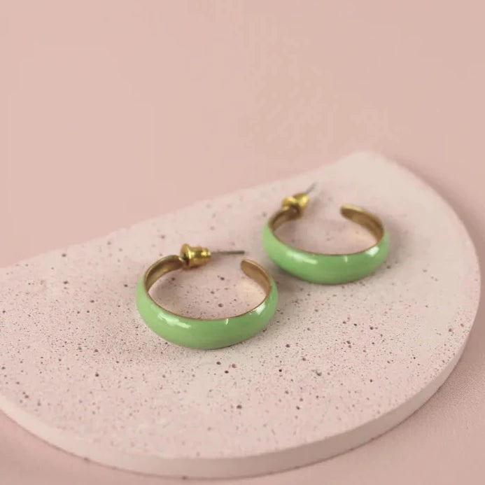 Green Enamel Hoop Earrings