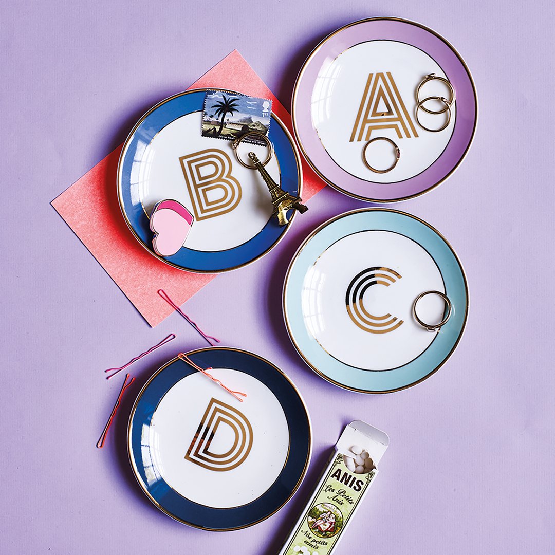 Trinket Dish with Gold Letter