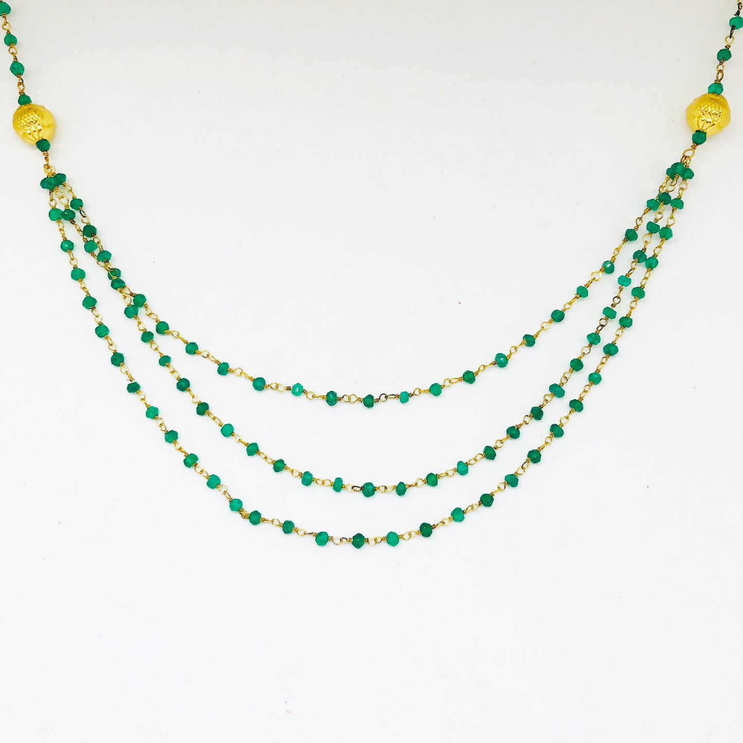 Triple row Necklace - Green Onyx