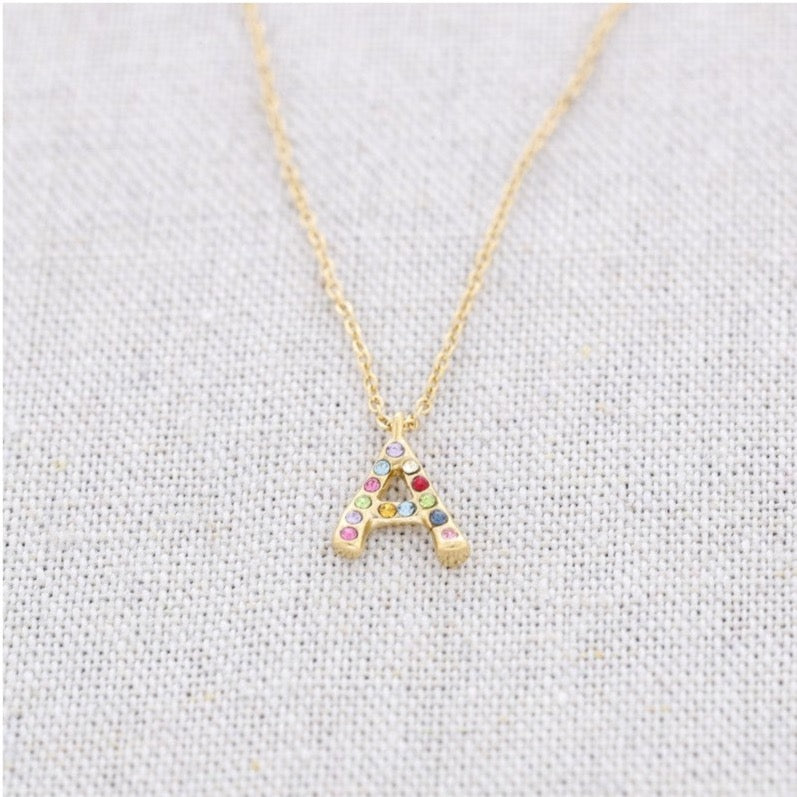Crystal Initial Necklaces - Gold