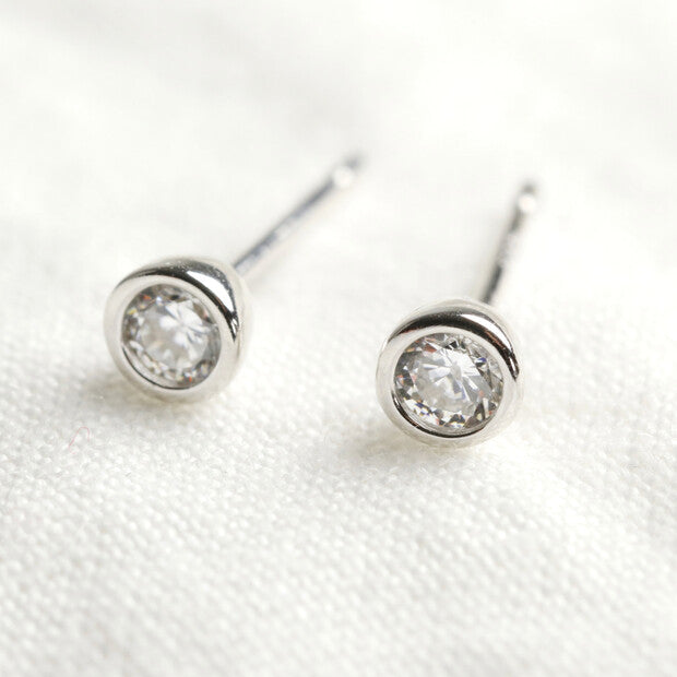 Sterling silver tiny diamanté studs
