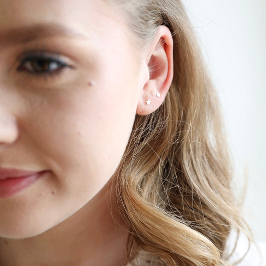 4 Tiny sterling silver shape studs