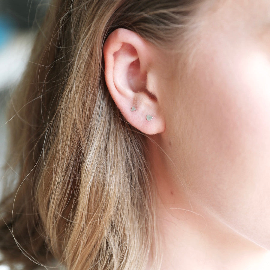 4 Tiny sterling silver shape studs
