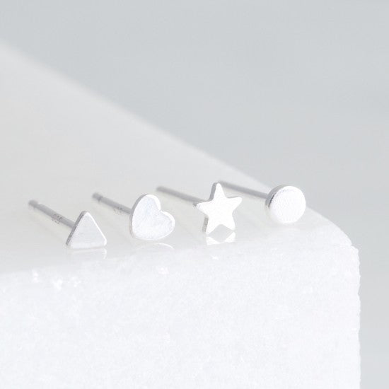 4 Tiny sterling silver shape studs