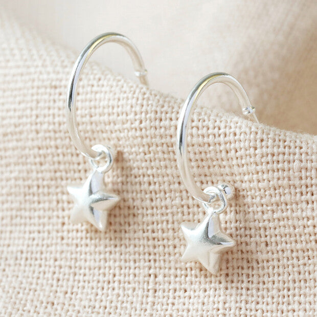 Silver Star Charm Hoops