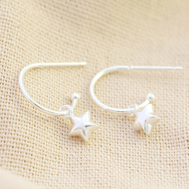 Silver Star Charm Hoops