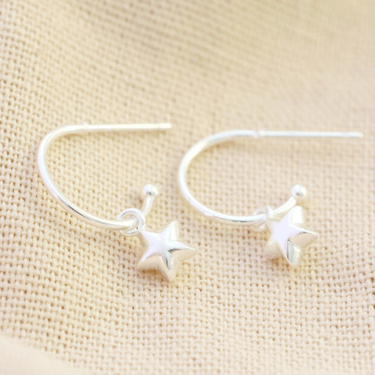 Silver Star Charm Hoops