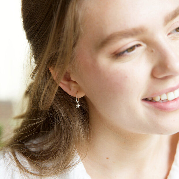 Silver Star Charm Hoops