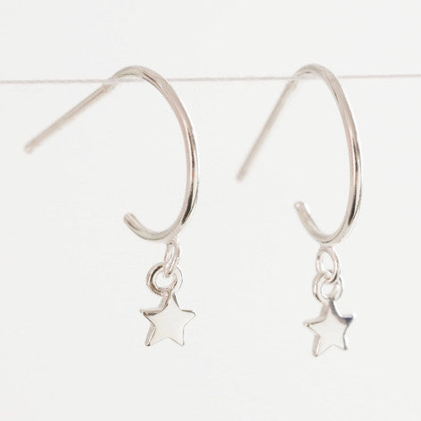 Sterling Silver Star charm Hoops