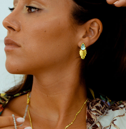 Boucles d'oreilles à tige en forme de goutte de palmier fuchia