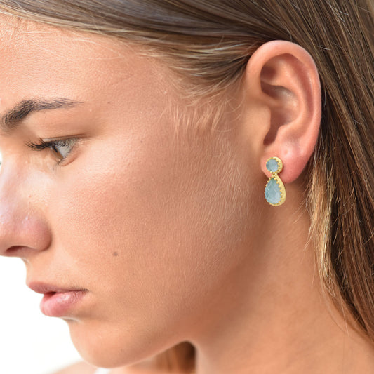 Boucles d'oreilles à tige en nacre avec goutte d'eau turquoise