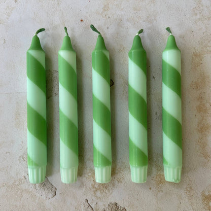 Hand Dipped Colourful Green Stripe Candy Cane Candles