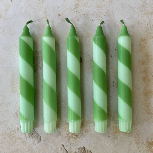 Hand Dipped Colourful Green Stripe Candy Cane Candles