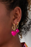 Double Hearts Earrings - Pink & Gold