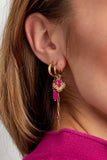 Clover earrings with beads - gold/pink