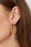 Textured hoop earrings with natural stone and pearl - gold