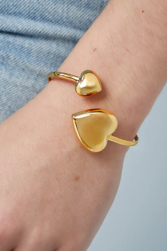 Double Heart Bangle - Gold Colour