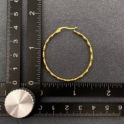 Thin Golden Bamboo Hoop Earrings