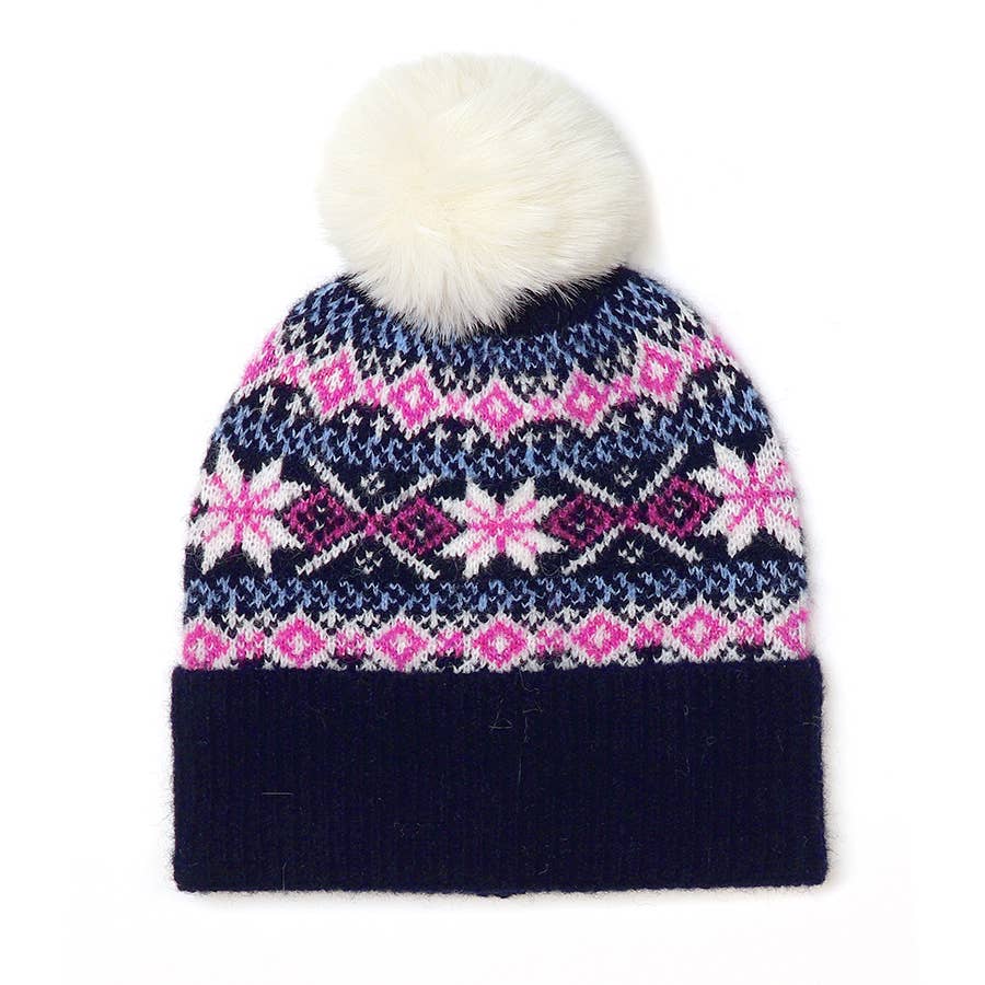 Navy Mix Scandi Starflower Bobble Hat