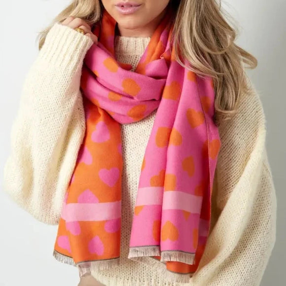 Heart Scarf - Pink and Orange