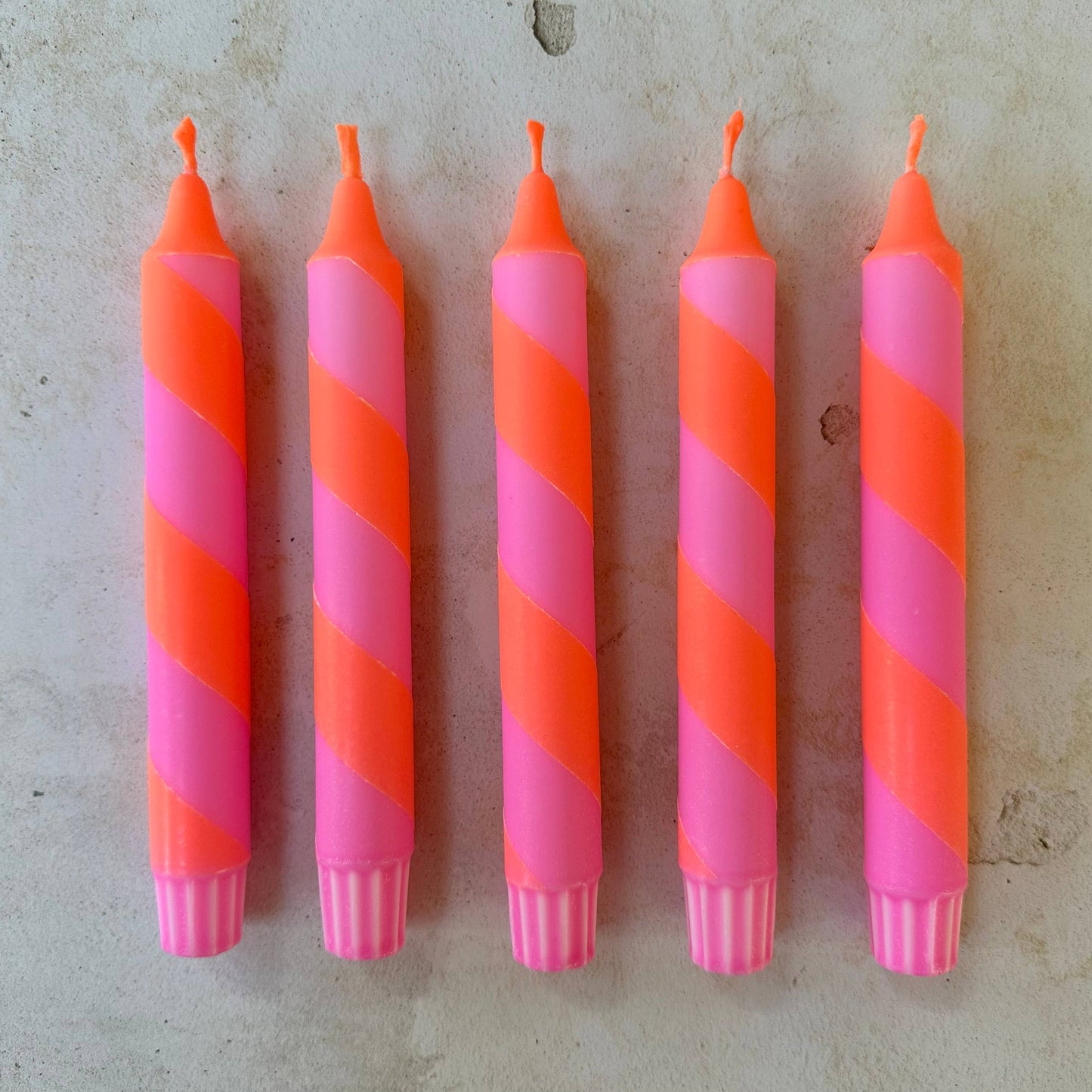 Neon Orange & Pink Spiral Twist Hand Dipped Dinner Candles 