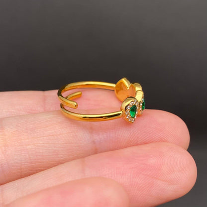 Zircon Inlaid 18K Gold Plated S.Steel Adjustable Ring - FGS: Blue