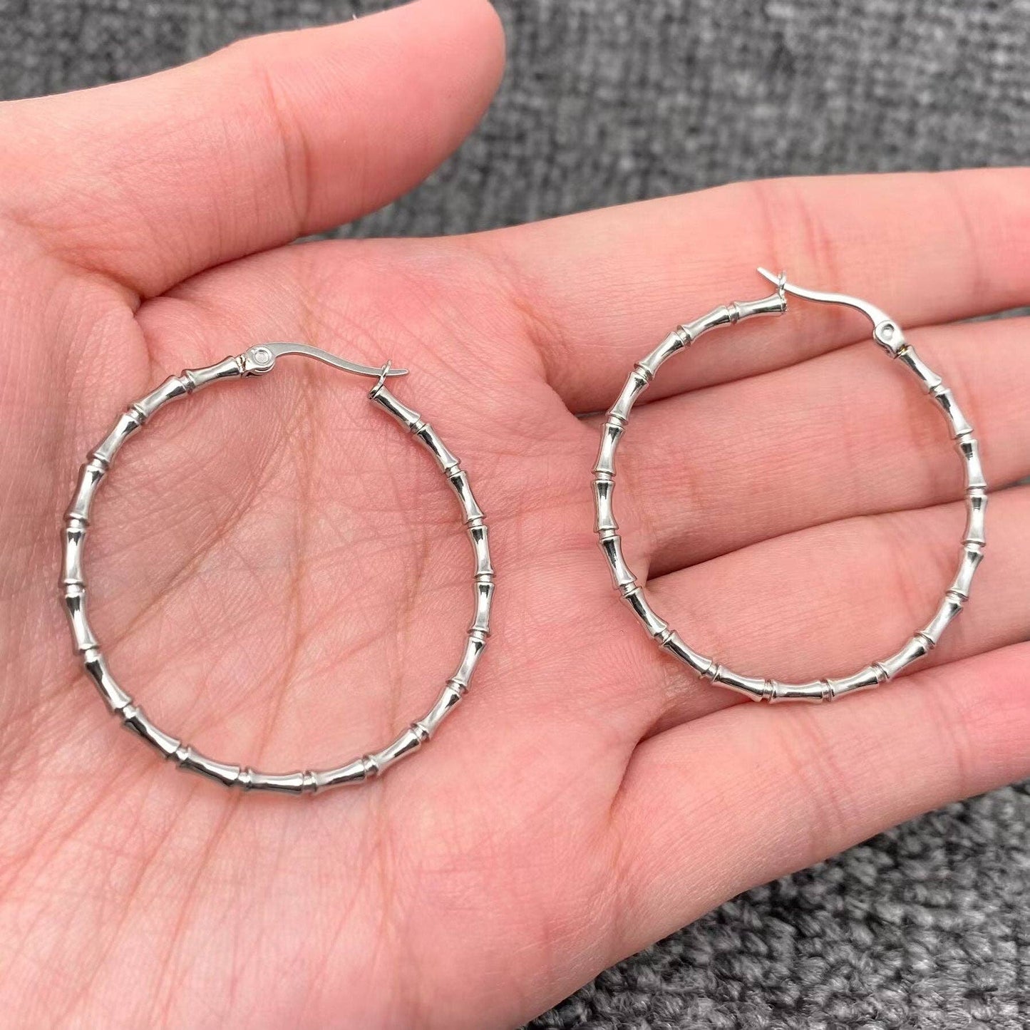 Thin Golden Bamboo Hoop Earrings