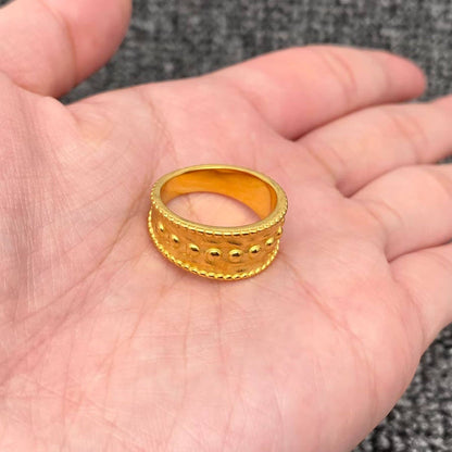 Gold Wave & Dot Pattern Ring