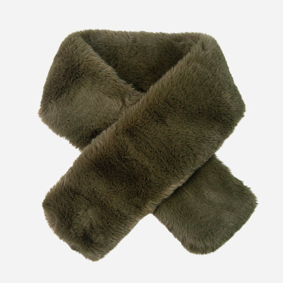 Short faux fur scarf - Khaki