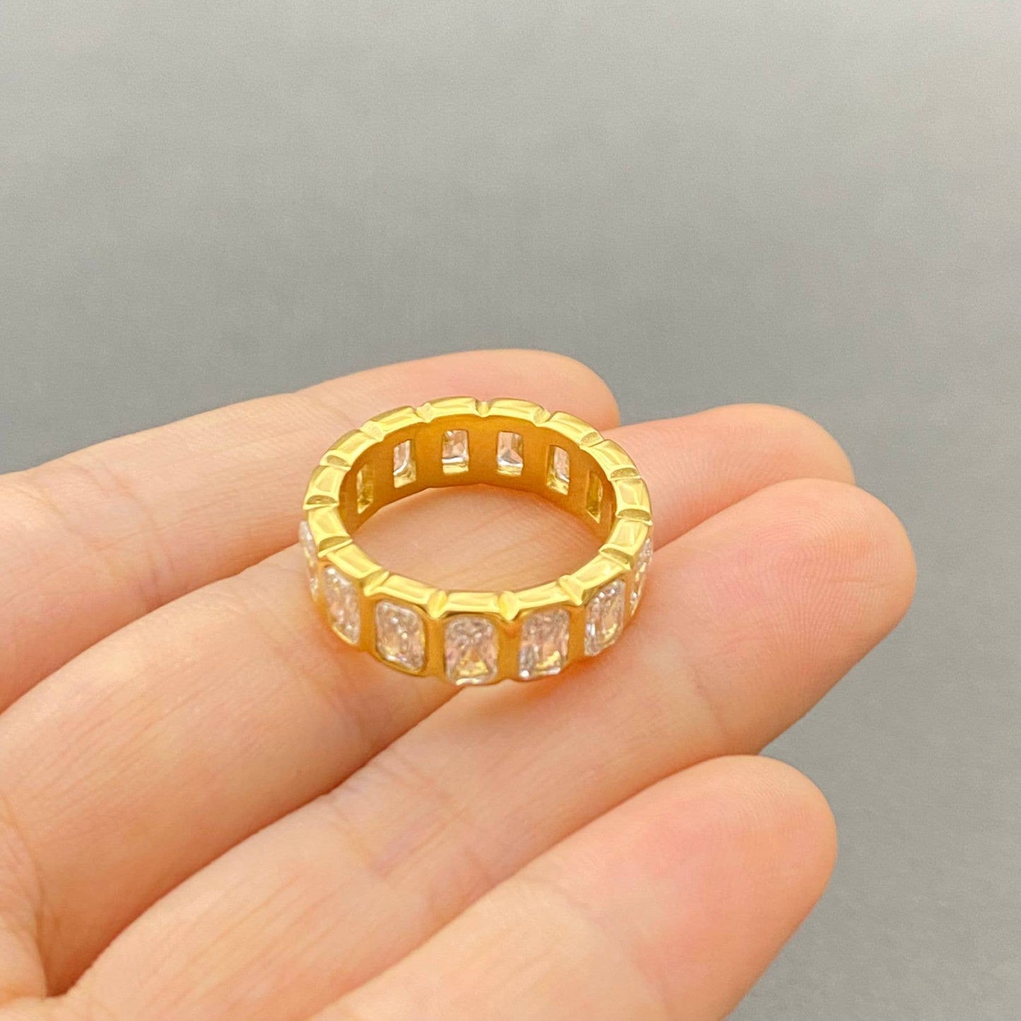 Rectangular  Zircon 18K Gold Plated Ring