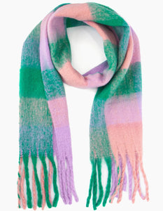 Checked Blanket Scarf - Green/Lilac