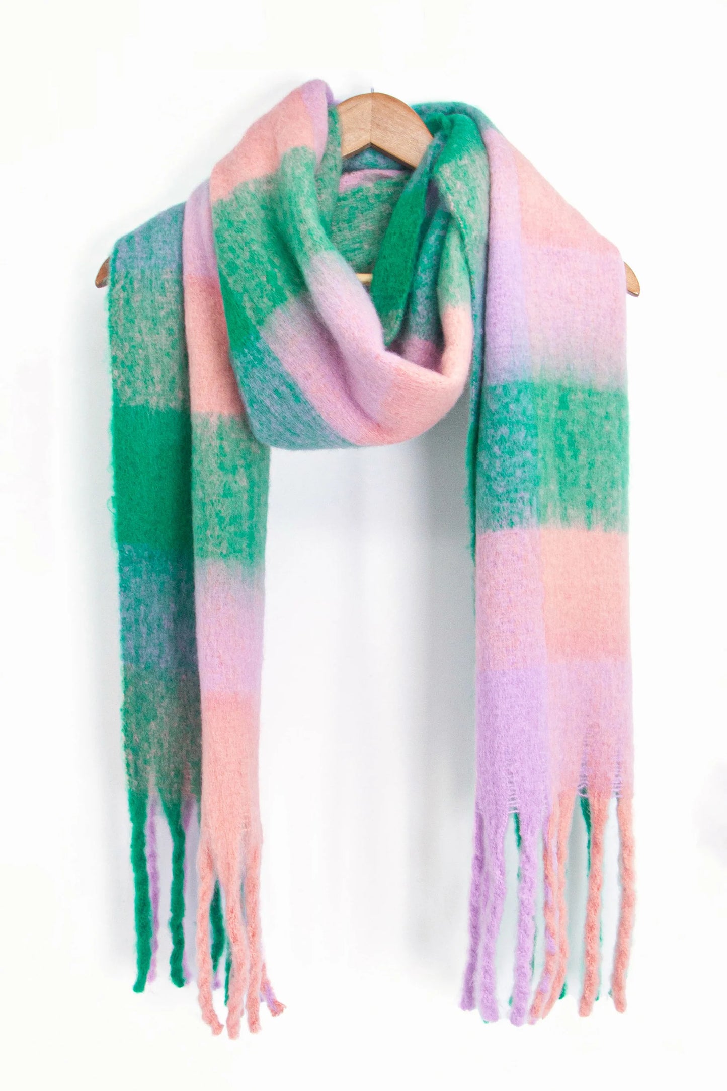 Checked Blanket Scarf - Green/Lilac