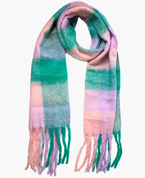 Checked Blanket Scarf - Green/Lilac