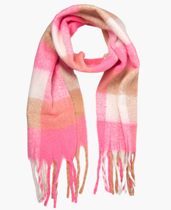 Pink Colourblock Square Print Blanket Scarf