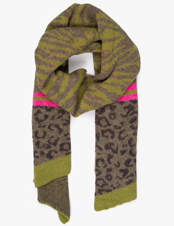 Heavyweight Scarf - Green/Pink, Tiger Leopard