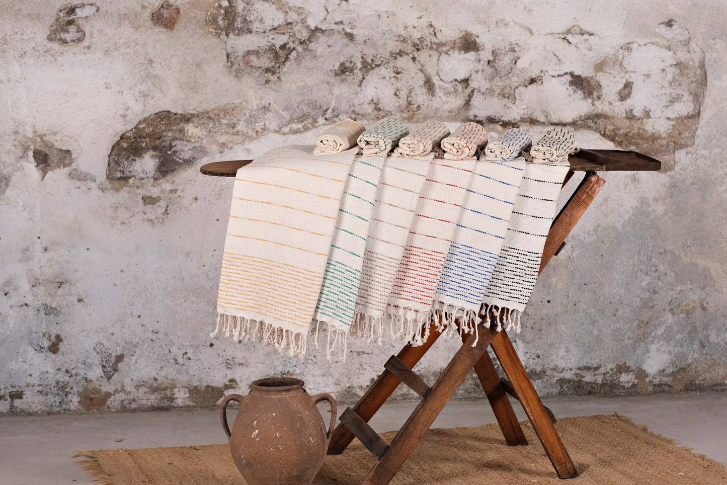 Peshtemal Hand Towel - Blue and Cream Stripe