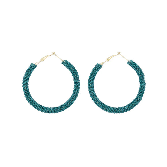 Beaded Hoops - Petrol