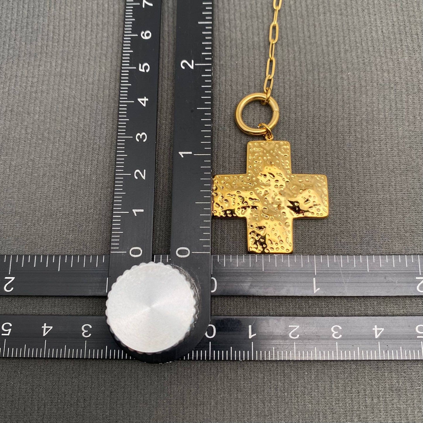 Hammer Patterned Cross 18K Golden S.Steel Necklace - FGS