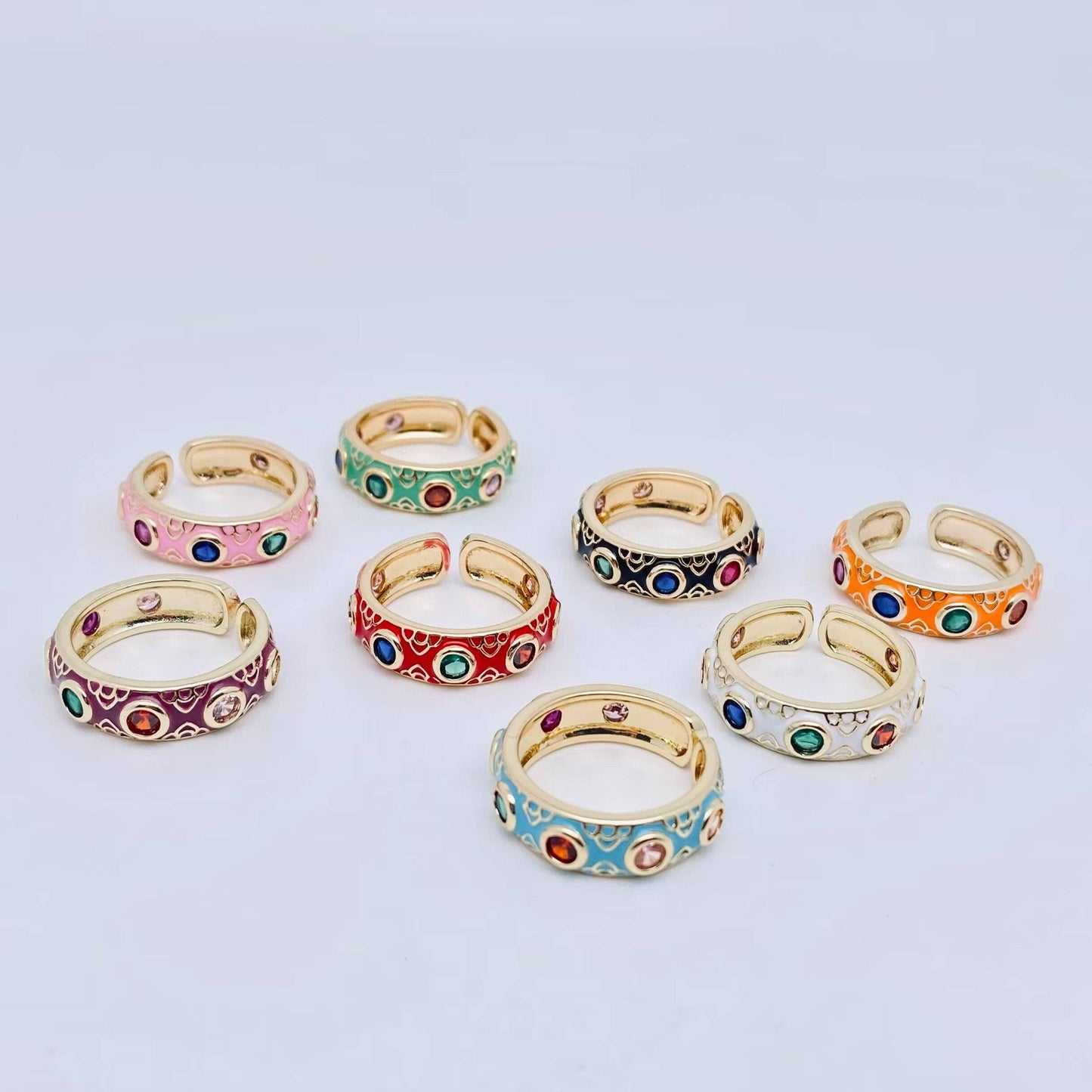 Blue Enamel Adjustable Statement Ring with Cubic Zirconia