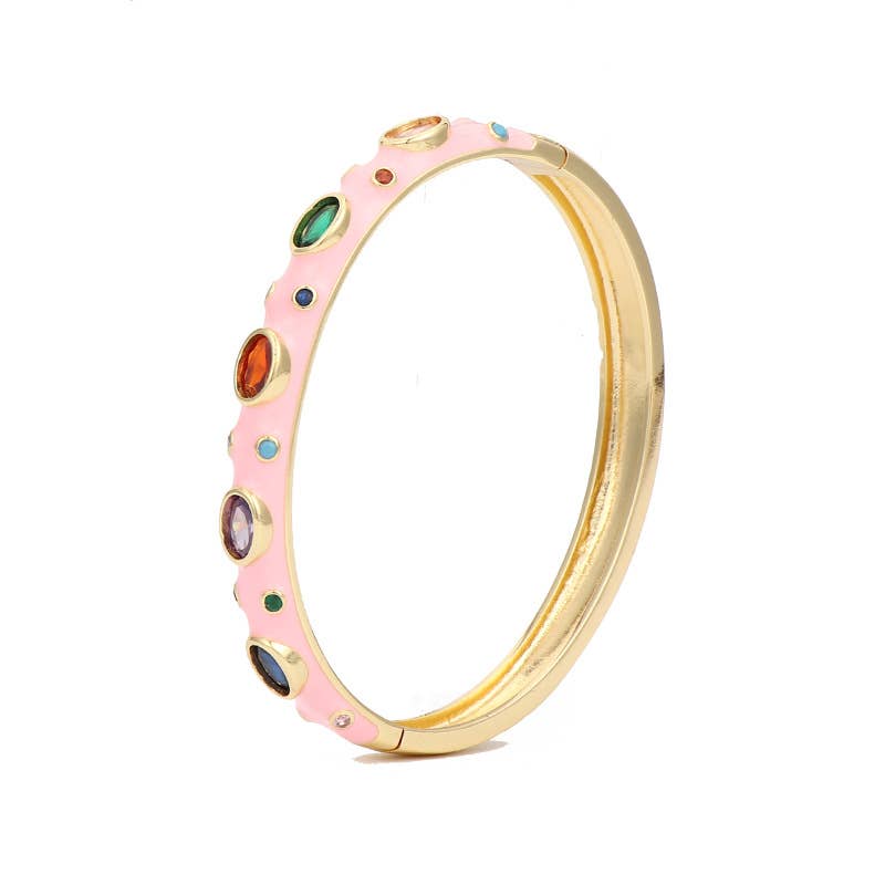 Green Inlaid Cubic Zirconia Enamel Bangle
