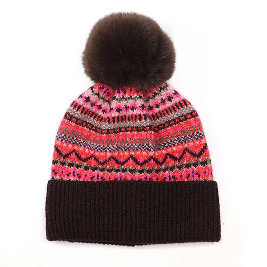 Recycled Blend Red Mix Fair Isle Bobble Hat