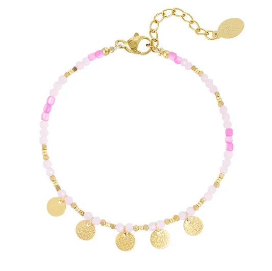 Anklet with coin charms - pink/gold